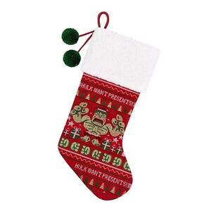 Marvel Hulk Want Presents Christmas Stocking Red Sherpa Trim‎ Poms NWT